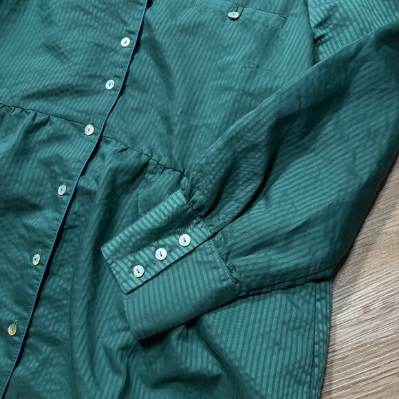 Tuckernuck Florence Shirt Dress size L large green stripe blue mini long sleeve - Picture 7 of 12